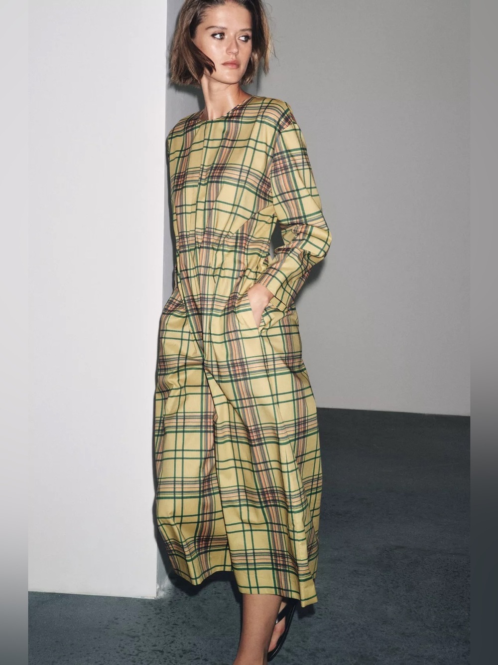 ZARA ZW Plaid Midi Dress